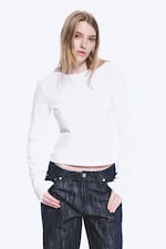 White - Slim Long-Sleeved Cotton Top - 0