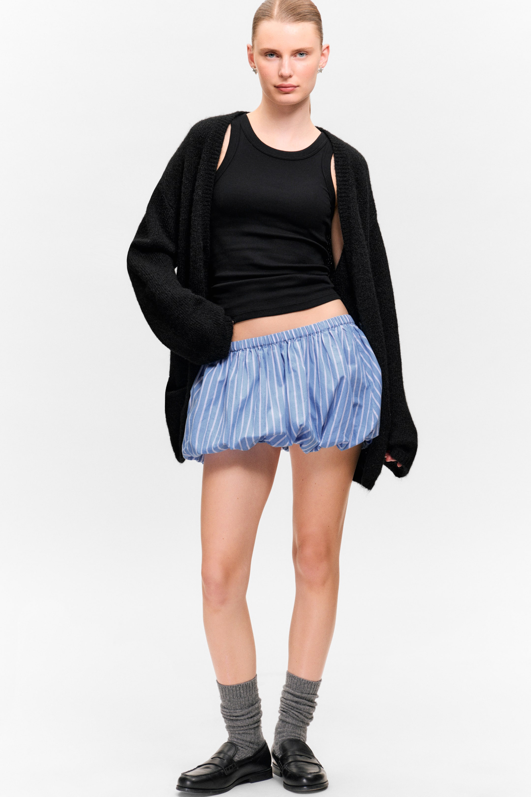 Zobraziť väčší obrázok: Balloon Mini Cotton Skirt  - Pruhovaná modrá - ŽENY | H&M SK 1
