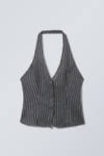 Dark Grey Stripe - Haltertop in linnenmix - 0