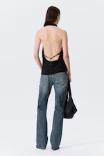 Black - Draped Halter Cowl-Neck Top - 2