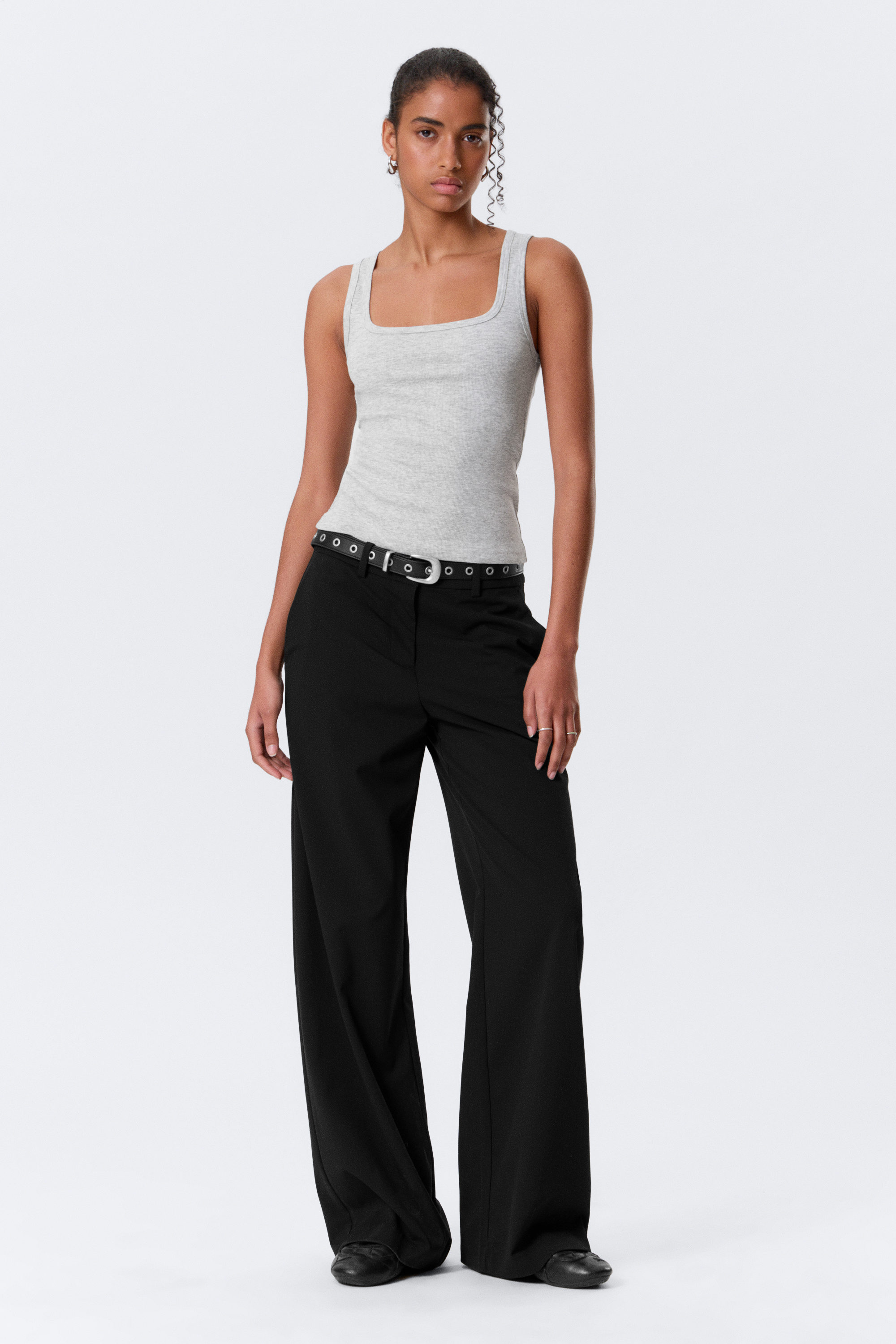 slim square neck ribbed tank top - Grey Melange | Weekday EU