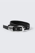 Black - Multi D-Ring Faux Leather Belt - 2