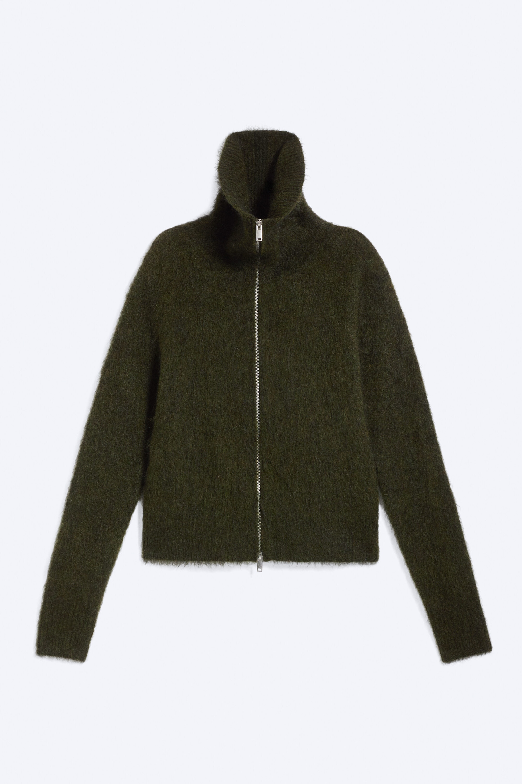 Mørkegrønn - Mohairblanding cardigan med glidelås - 1