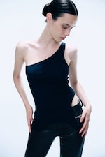 Off-black - Asymmetric One Shoulder Tank Top - 0