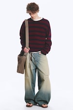 Navy/Red Stripe - Boxy Knitted Jumper - 1