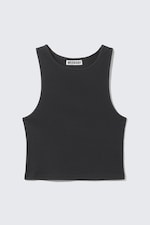 Dark Grey - Cropped Ribbed Cotton Tank - 3