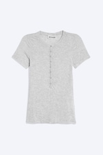 Light Dusty Grey Melange - Kurzärmliges Henley-Top - 0