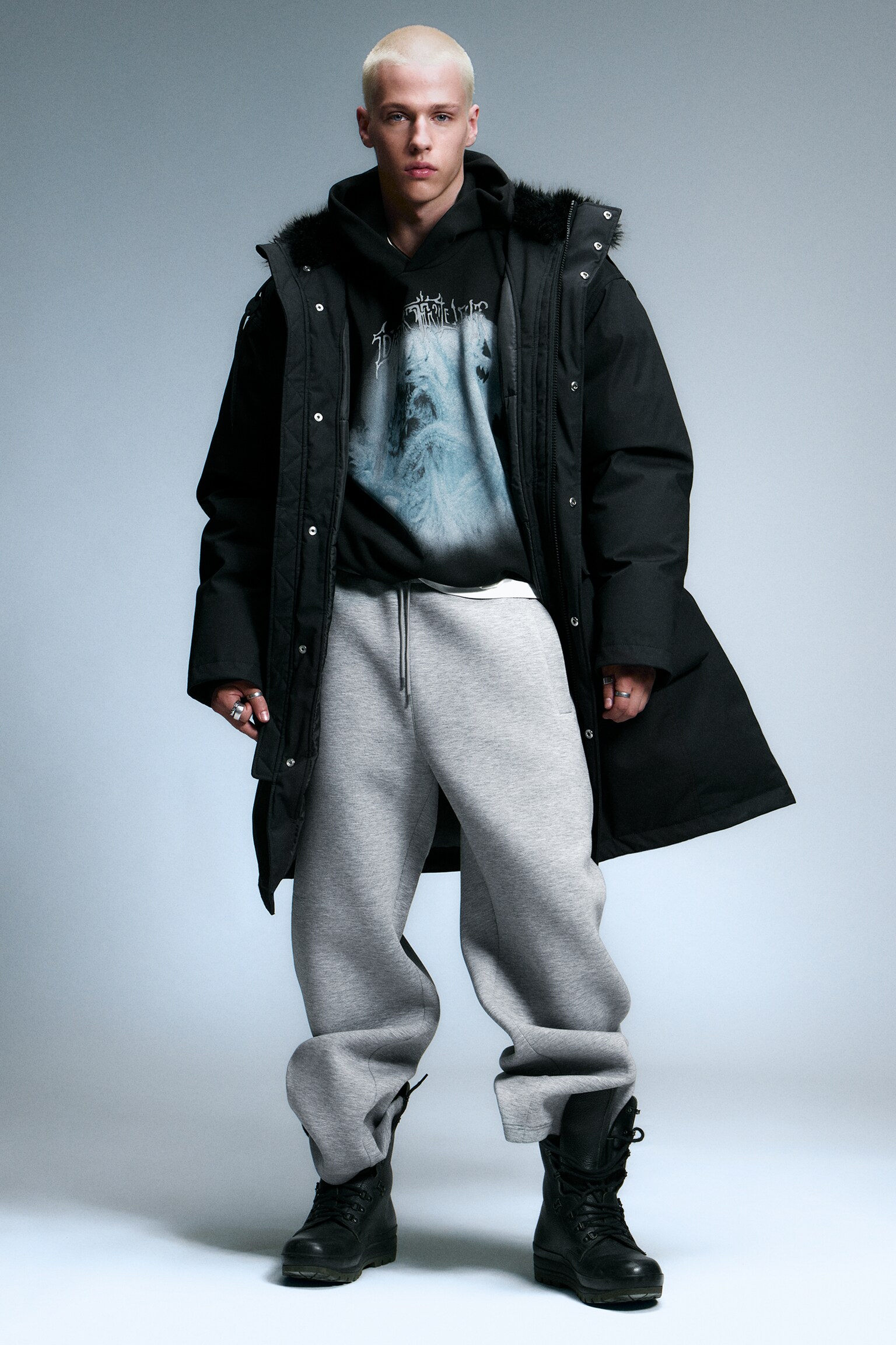 Oversized prošívaná parka - Černá