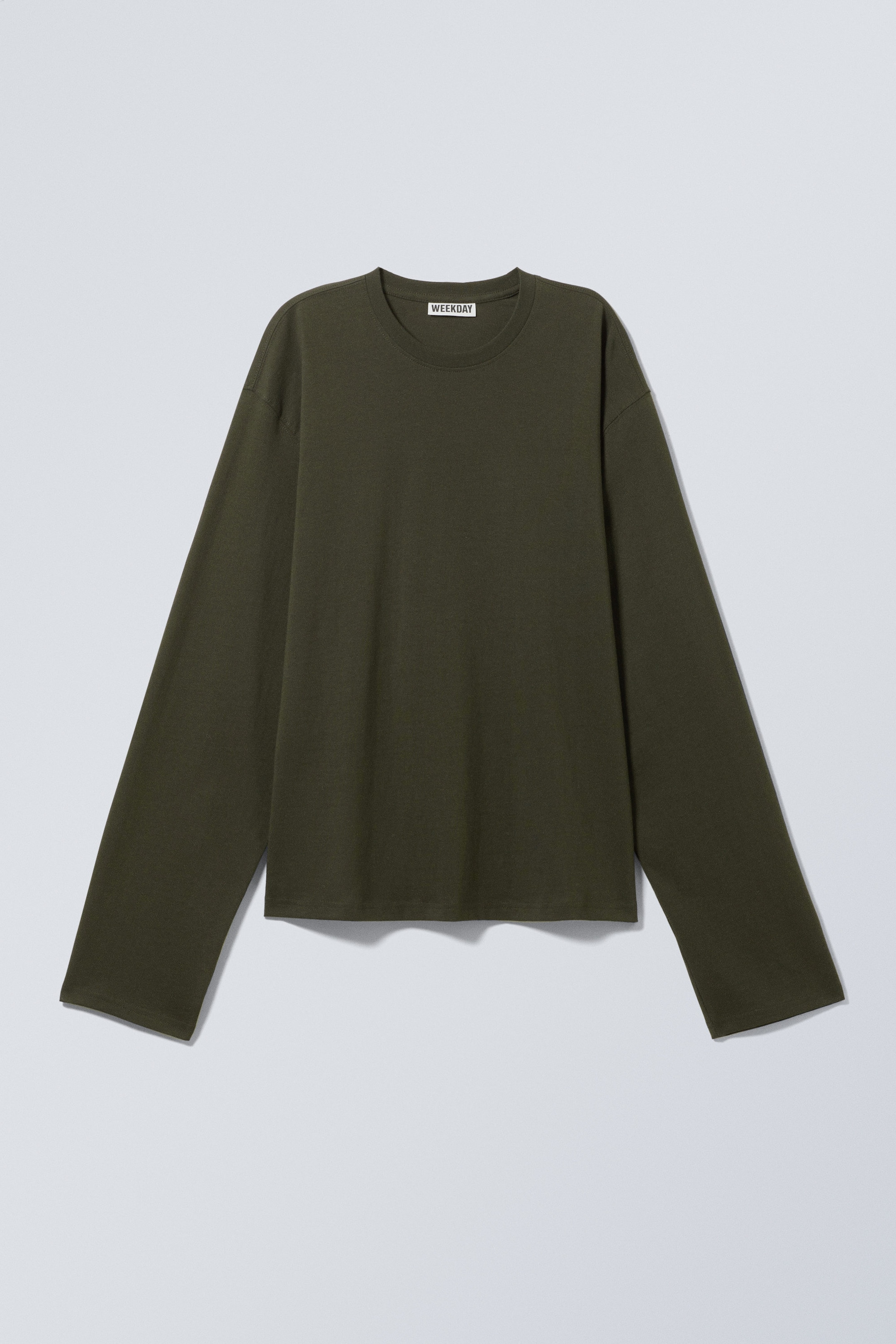 Dark Khaki Green - Long-Sleeved Boxy Cotton T-shirt - 0
