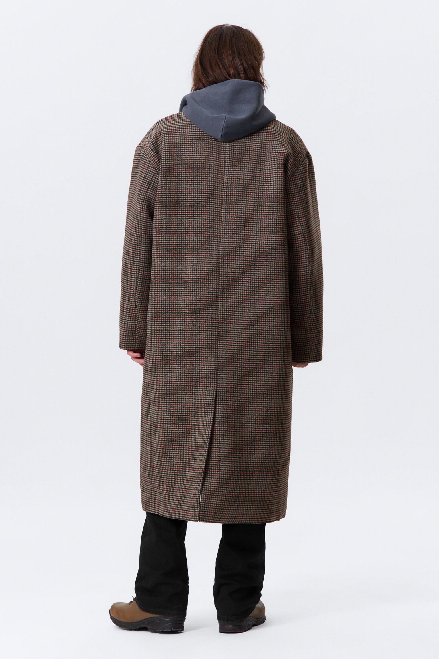 Oversized Enkelknäppt Rock i Ullblandning - Beige Multi-rutig/Svart - 5