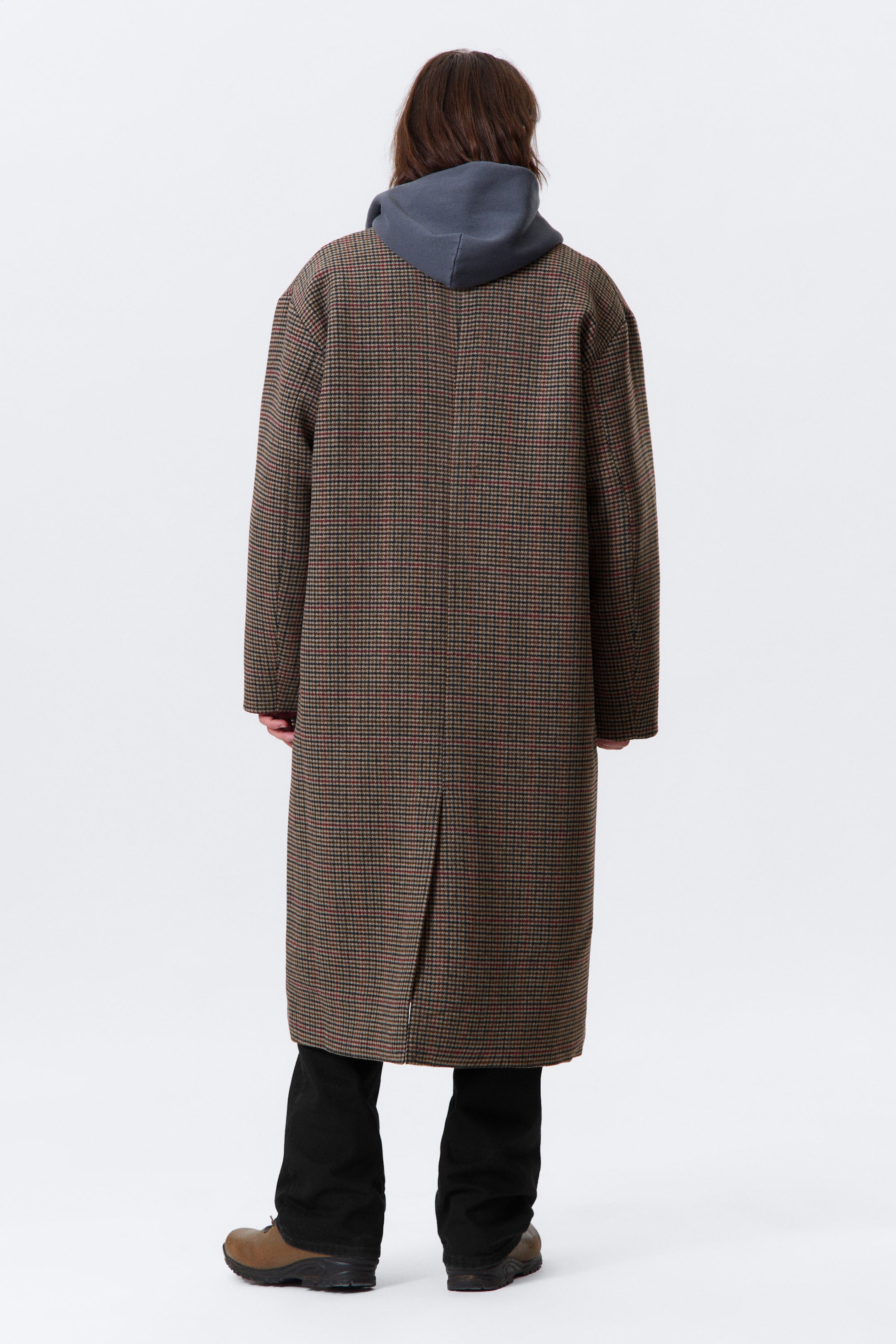 Beige kariert - Einreihiger Oversize-Mantel aus Wollmischung - 4