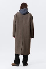 Beige kariert - Einreihiger Oversize-Mantel aus Wollmischung - 4