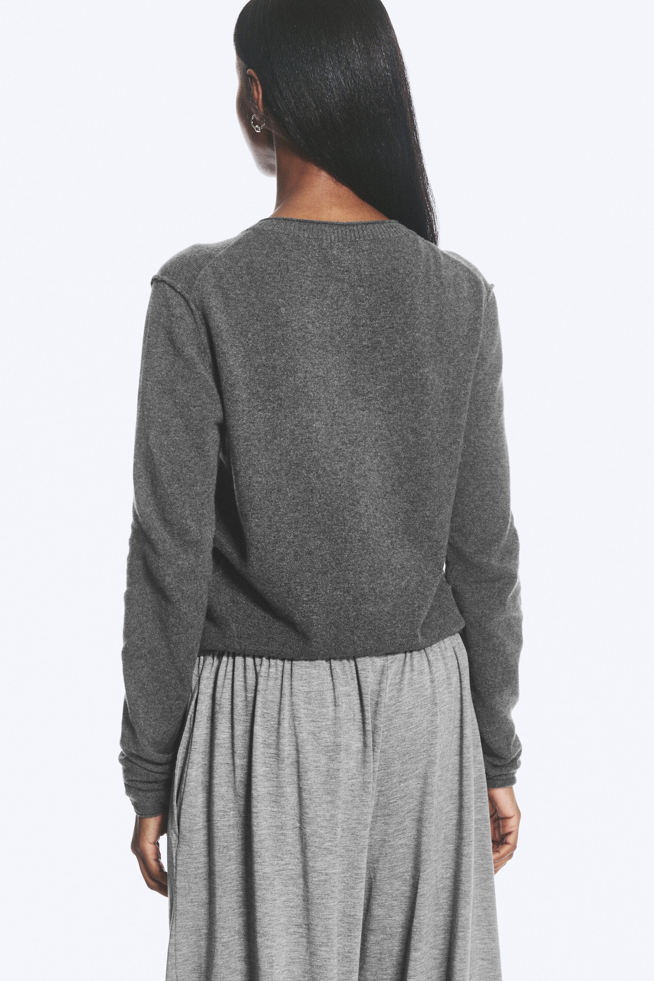 Mørk gråmelert - Formet cardigan - 3