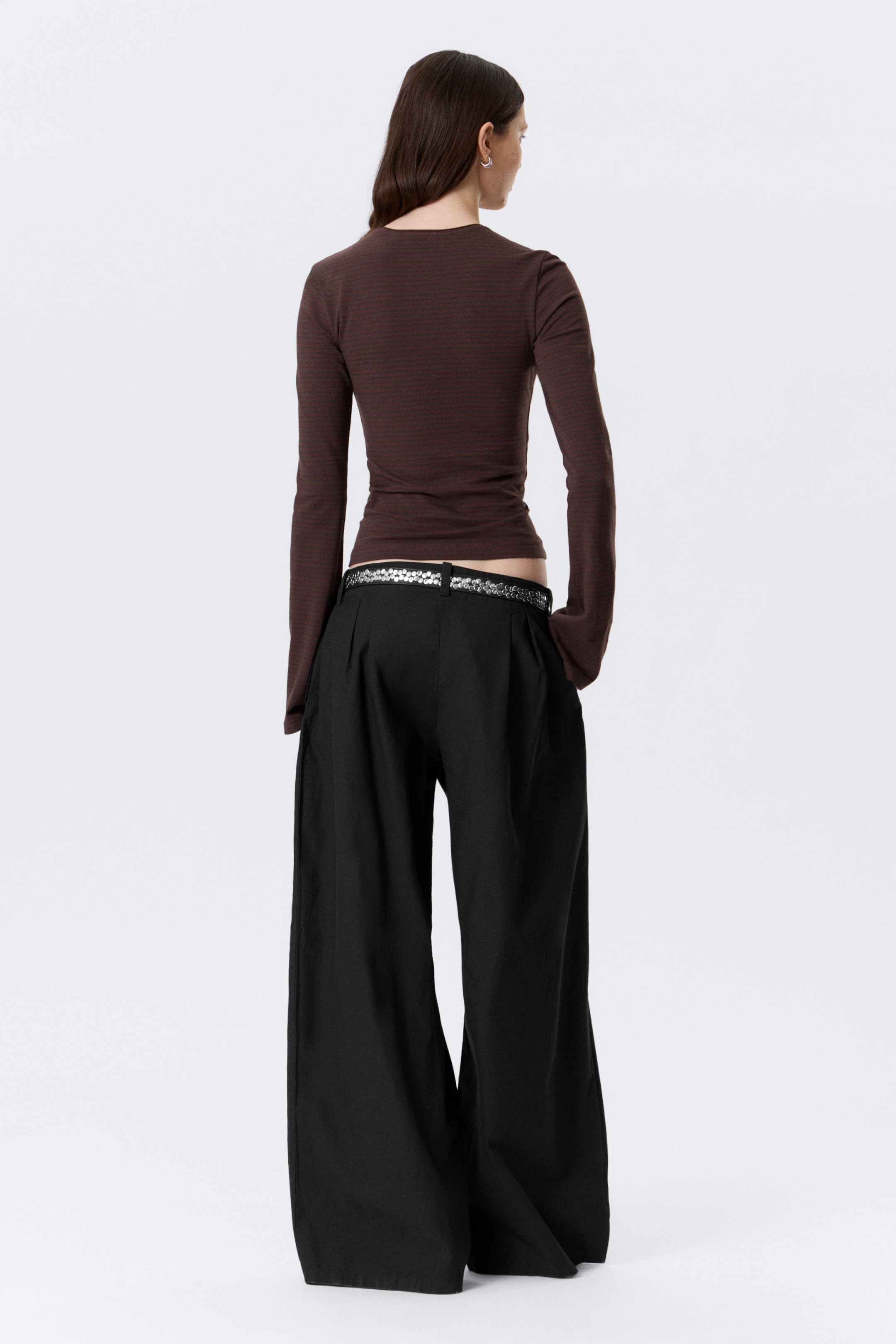 Striped Dark Red - Long Sleeve Cotton Top - 2