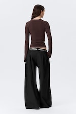 Striped Dark Red - Long Sleeve Cotton Top - 2