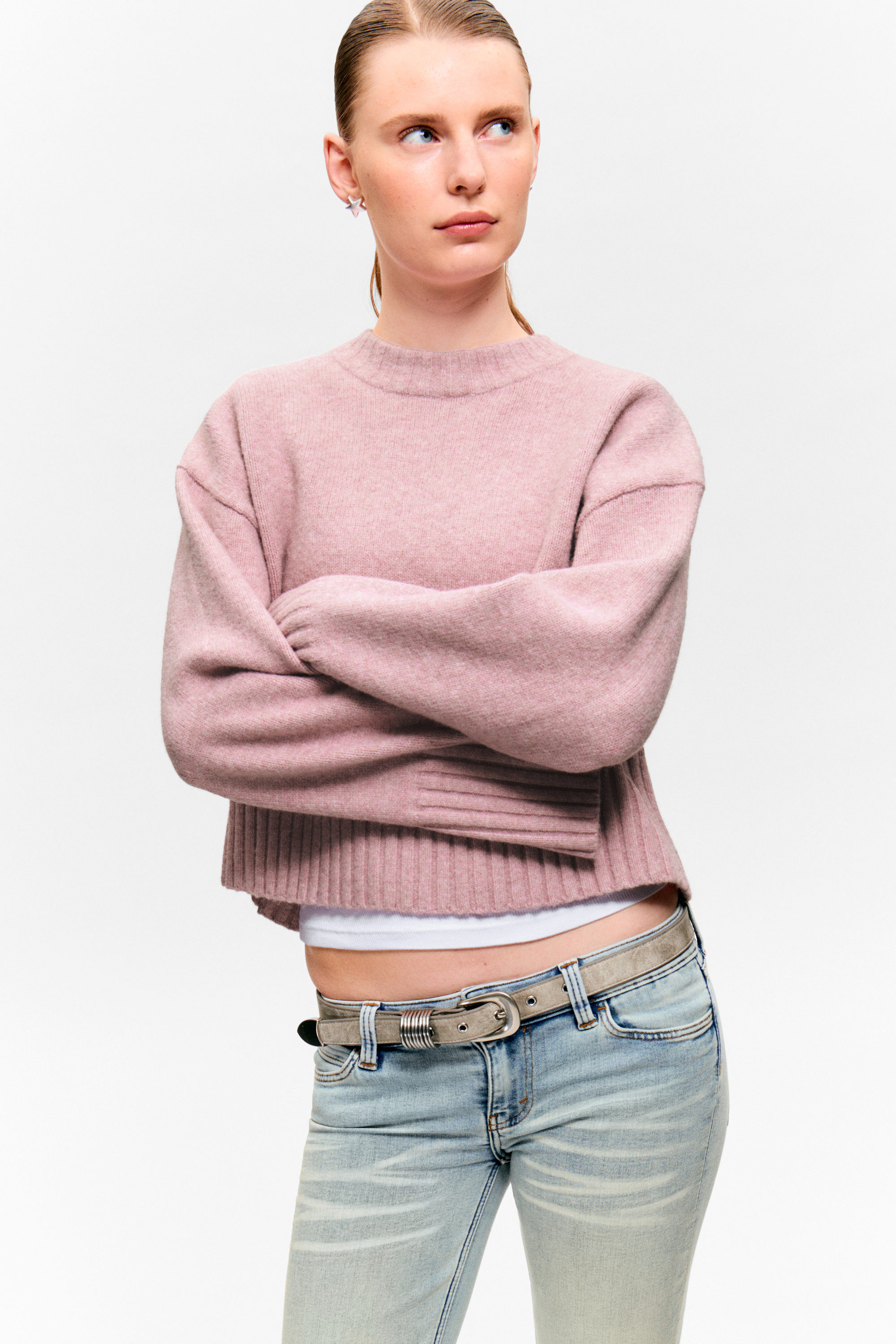 Light Dusty Pink - Knitted Oversized Sweater - 1