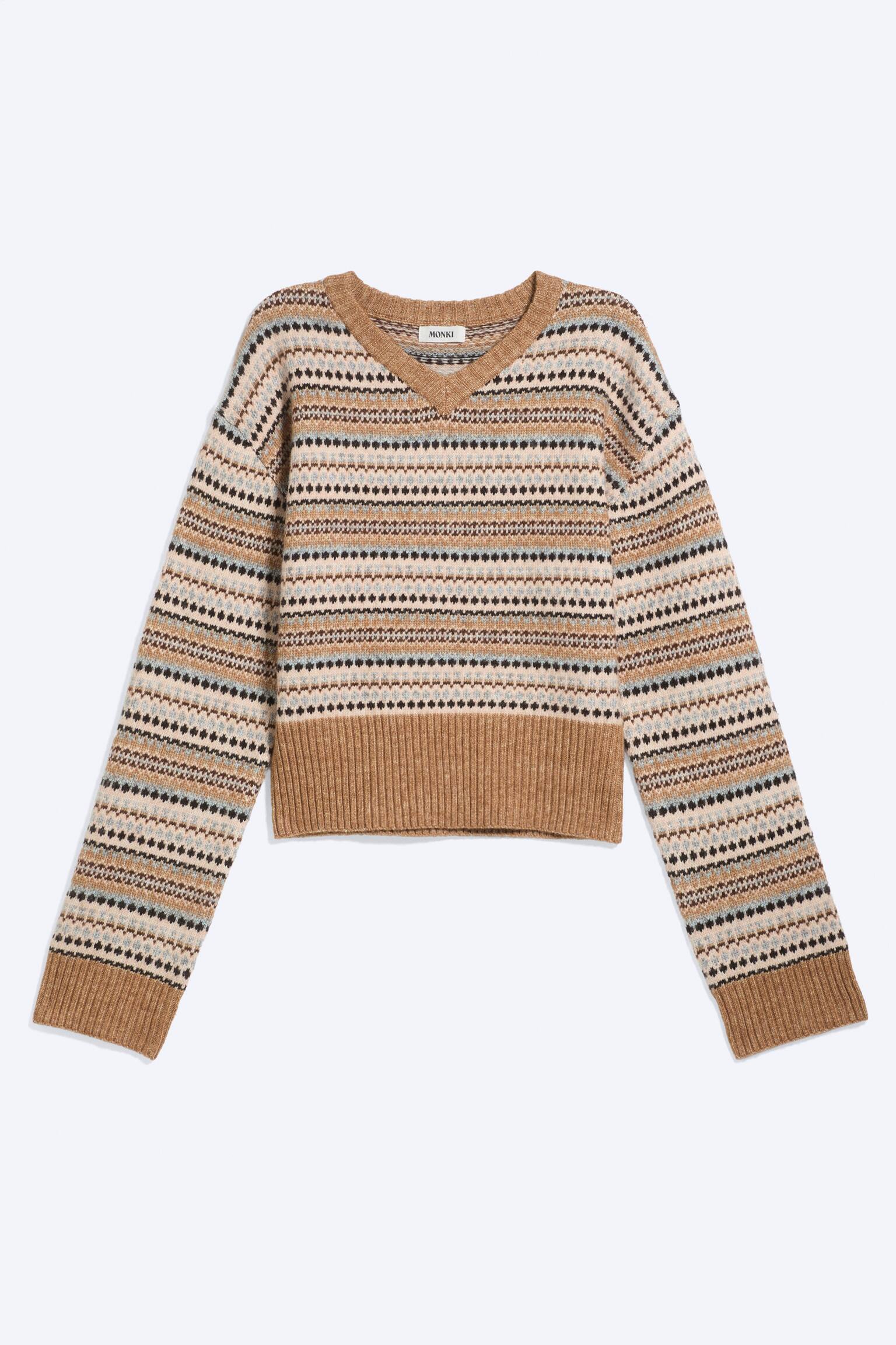 Jacquard V-neck sweater - Dusty Orange Jacquard