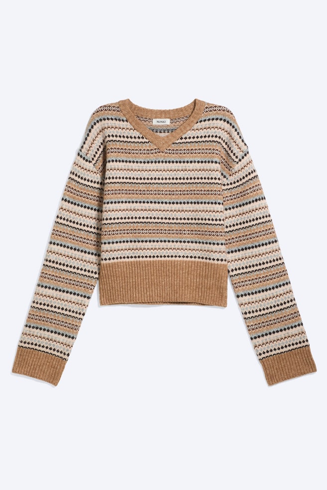 Jacquard-Pullover mit V-Ausschnitt - Jacquard in gedecktem Orange - 1