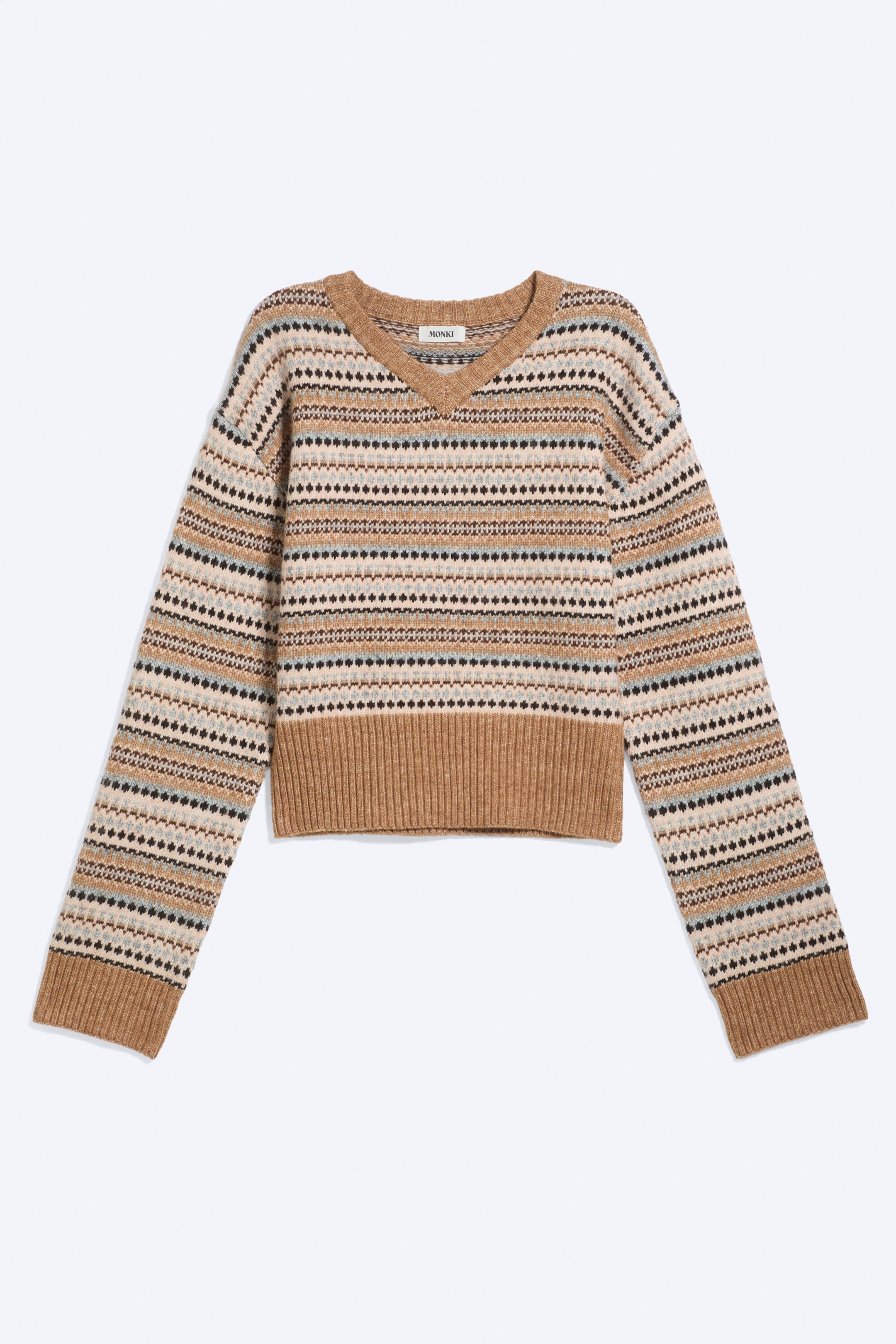 Dusty Orange Jacquard - Jacquard V-neck sweater - 4