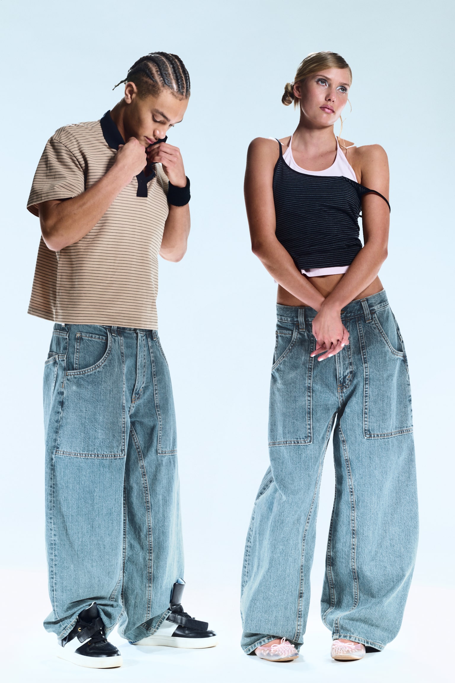 Dżinsy Dunno Low Rise Loose Barrel Leg - 02 Niebieski - Medium Blue/Cloudy Blue - Medium Blue/Black Rinse - Black - 1