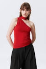 Rot - Lyocell One-Shoulder-Top zum Binden - 0