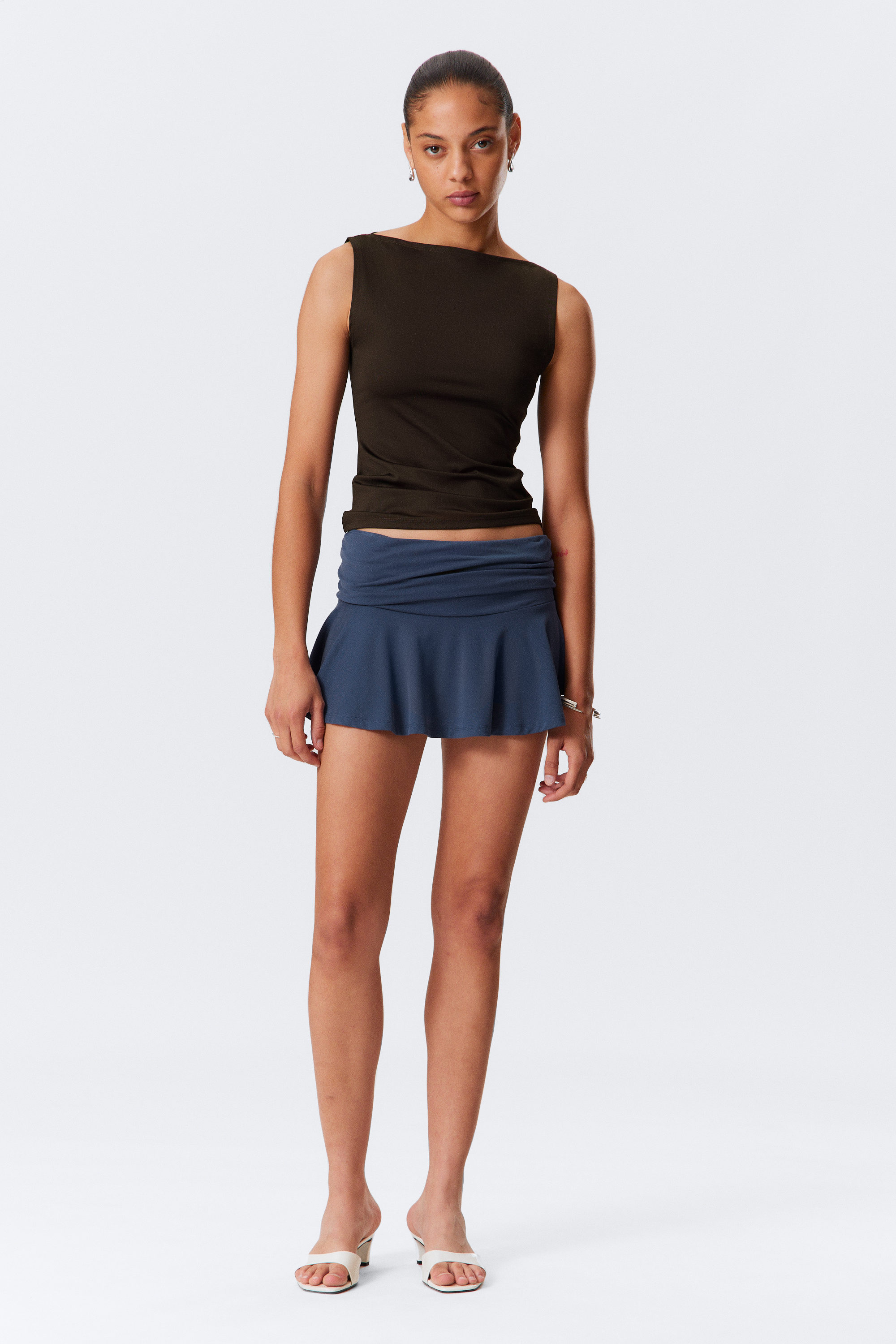 Dark Blue - Flared Mid-Rise Mini Skirt - 1