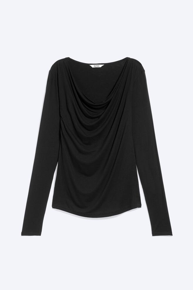 Slim Cowl-Neck Long-Sleeved Top - Black/Light Yellow - 1