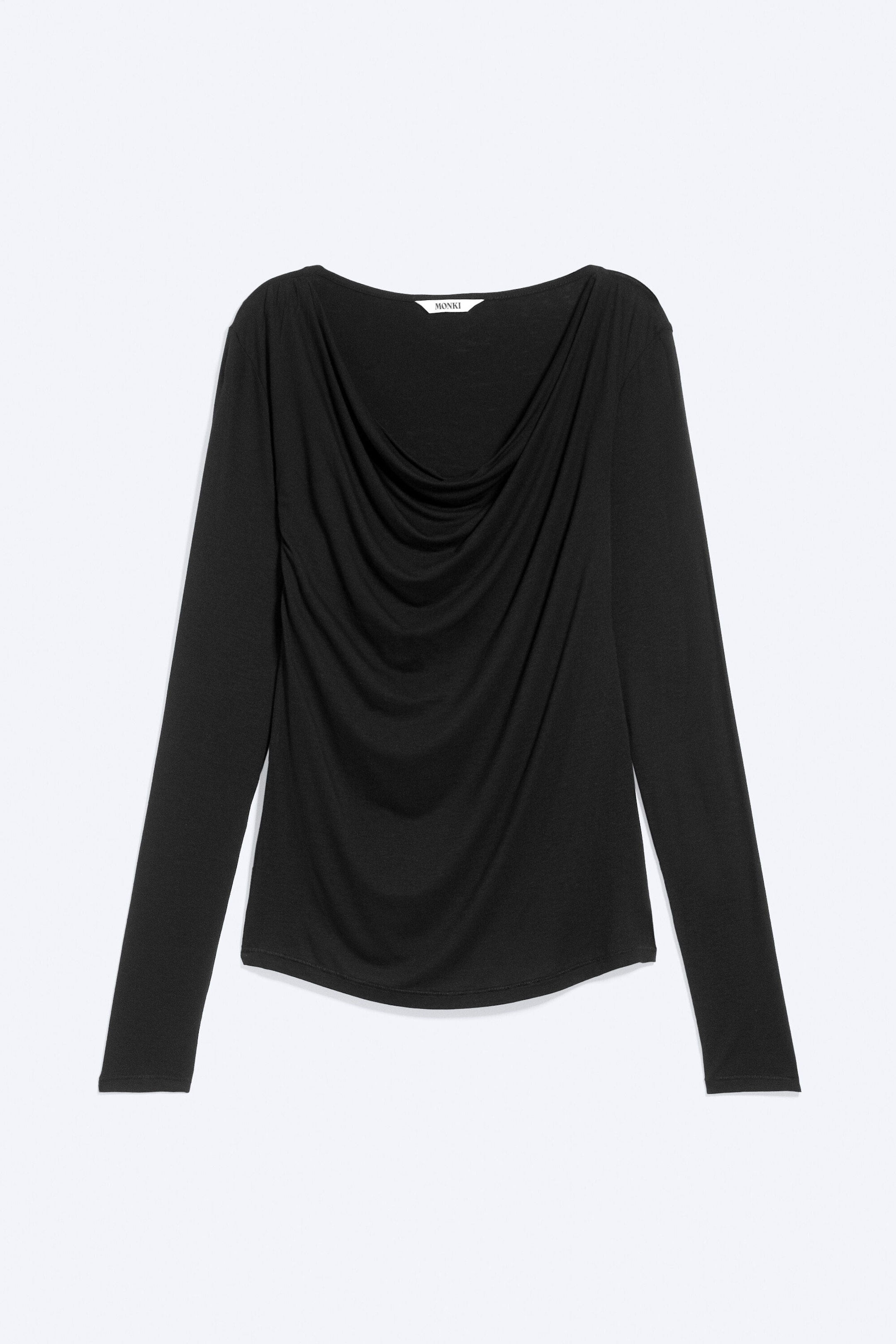 Black - Slim Cowl-Neck Long-Sleeved Top - 3