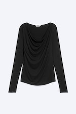 Black - Slim Cowl-Neck Long-Sleeved Top - 3