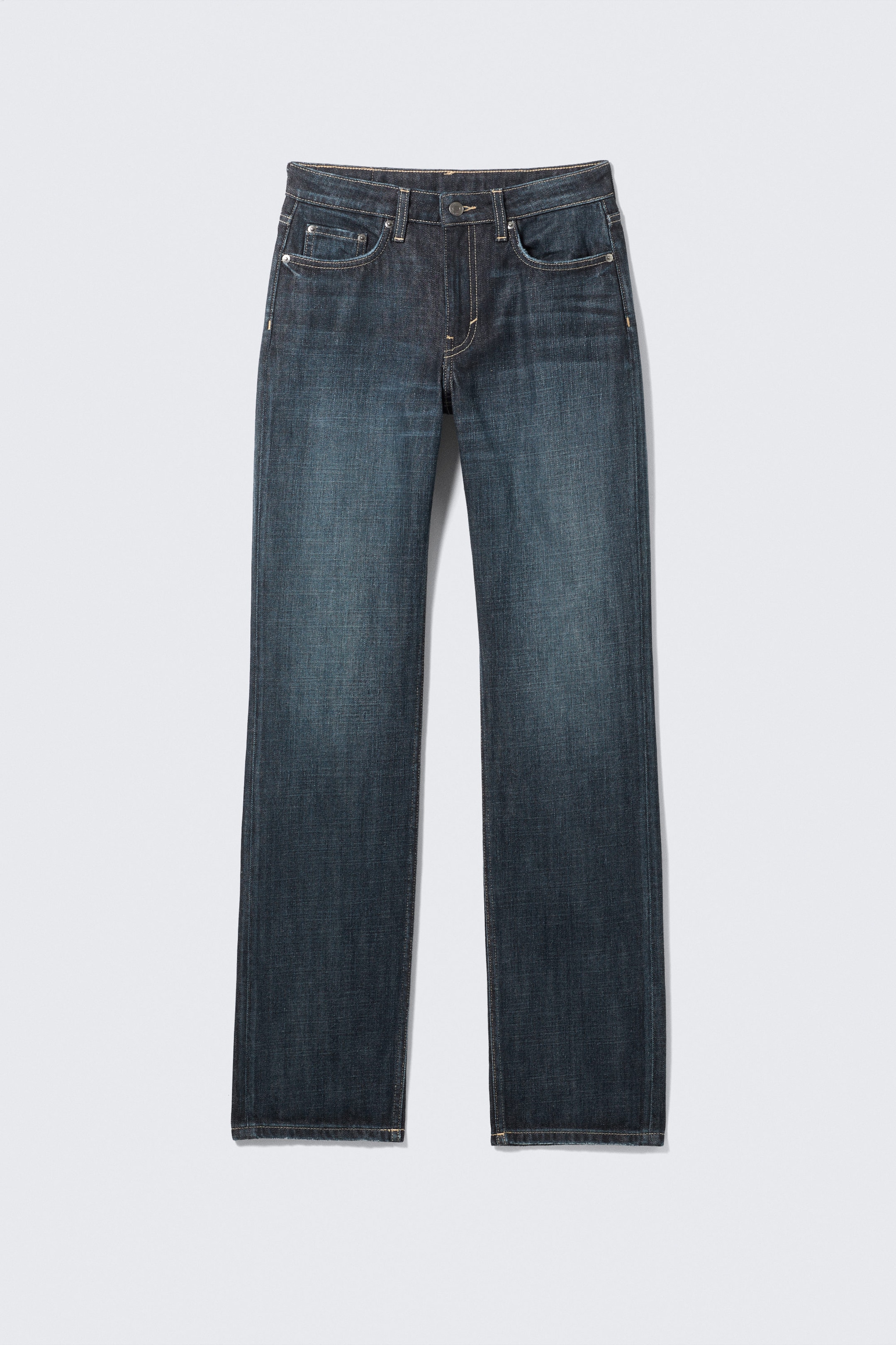 Deep Sea Blue - Dark Blue - Laika Mid Rise Regular Straight Leg Jeans - 5