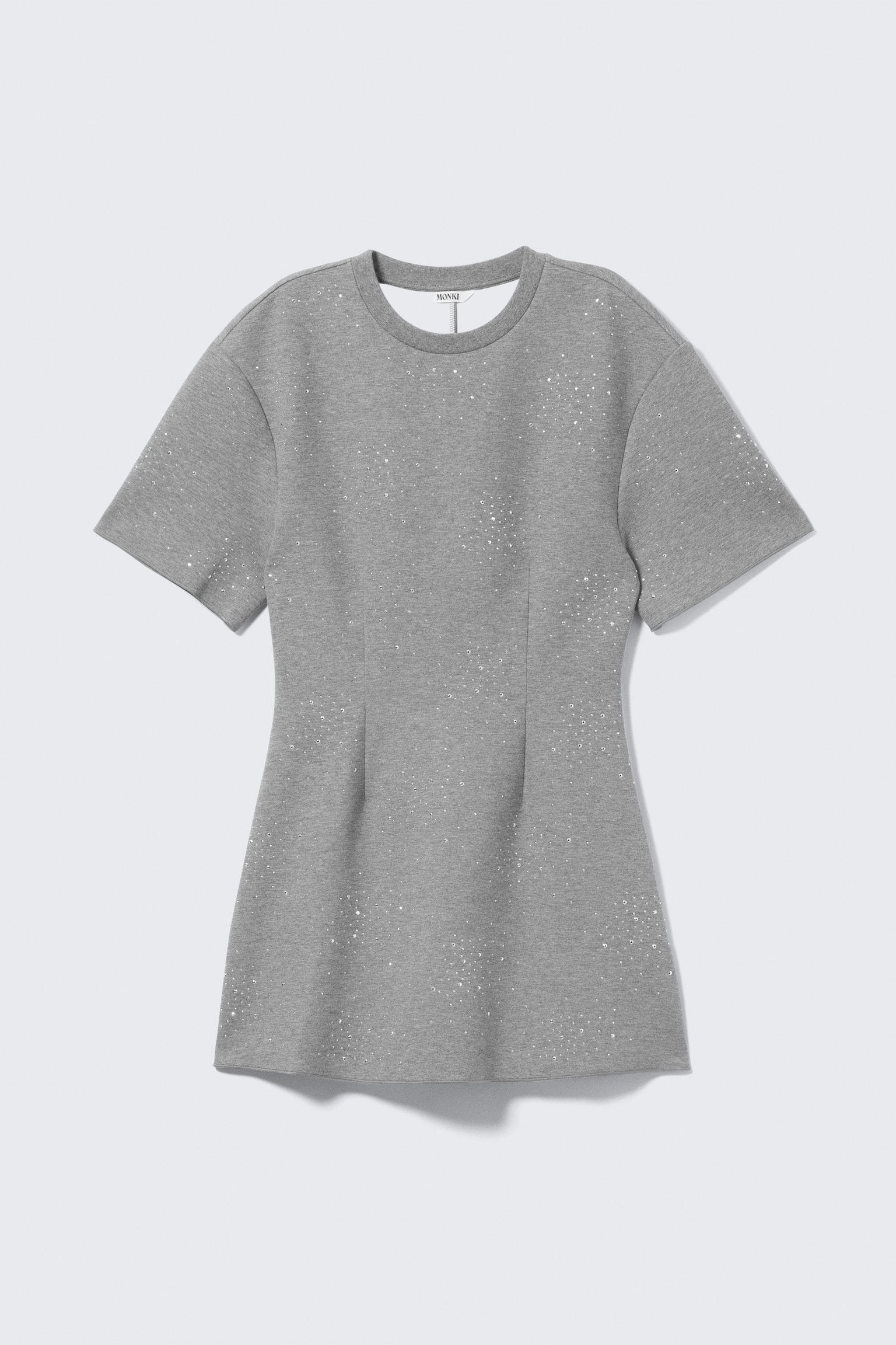 Studded Mini Scuba Tee Dress - Grey Melange - Studs - 2