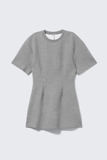 Grey Melange - Studs - Studded Mini Scuba Tee Dress - 3