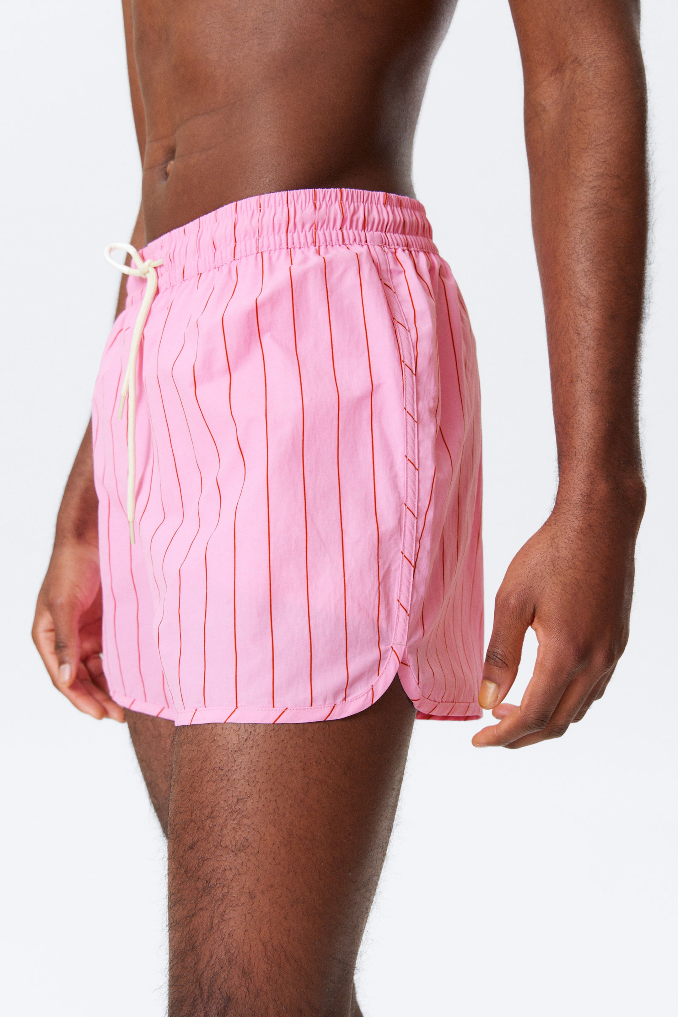 Striped Light Pink - Striped Structured Mid-Thigh Swim Shorts - 2
