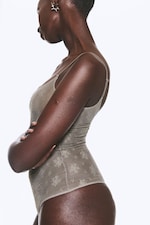 Transparent Dusty Grey - Sheer Lace Low‑Back Bodysuit - 1