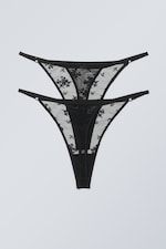 Zwart - 2-pack kanten tanga strings - 1