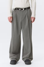 Pinstriped Light Grey - Nate Loose Fit Pleated Suit Trousers - 3