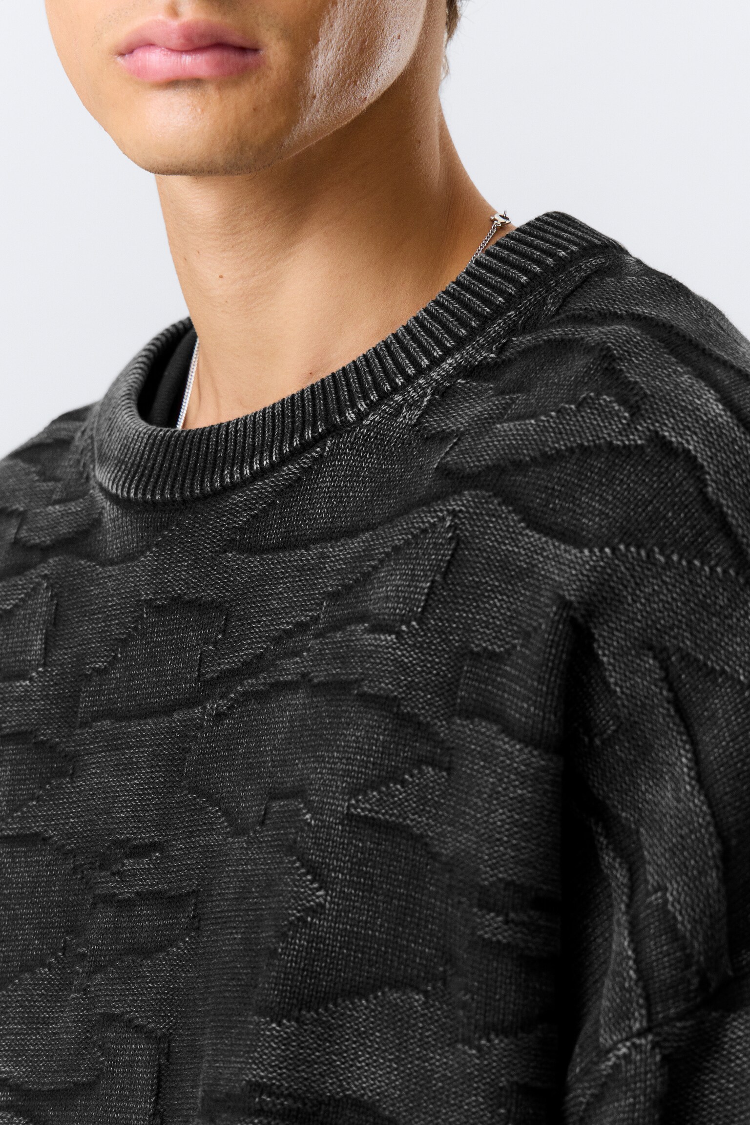 Oversized Graphic Cotton Knit Sweater - Sort/Struktureret mørkebrug/Sort - 5