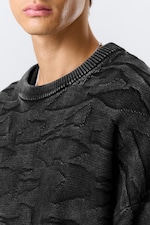 Zwart - Oversized gebreide katoenen trui met grafische print - 1