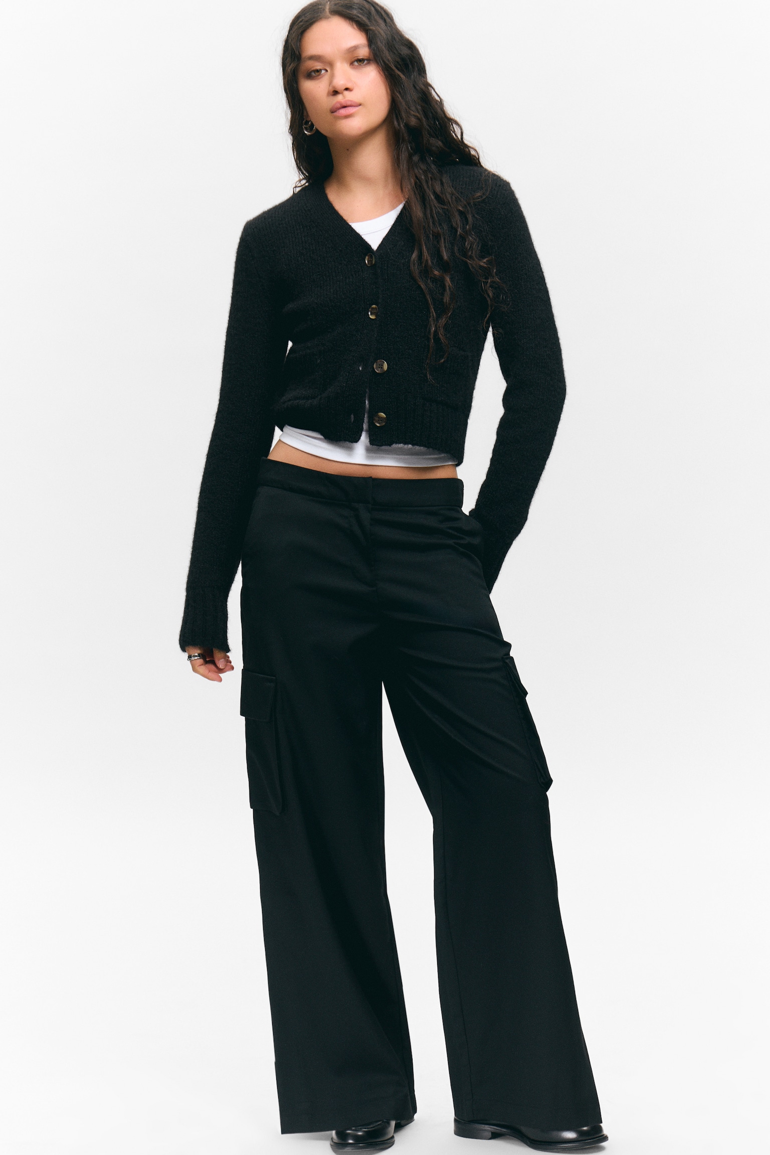 Low Rise Cargo Suiting Trousers - Black - 1
