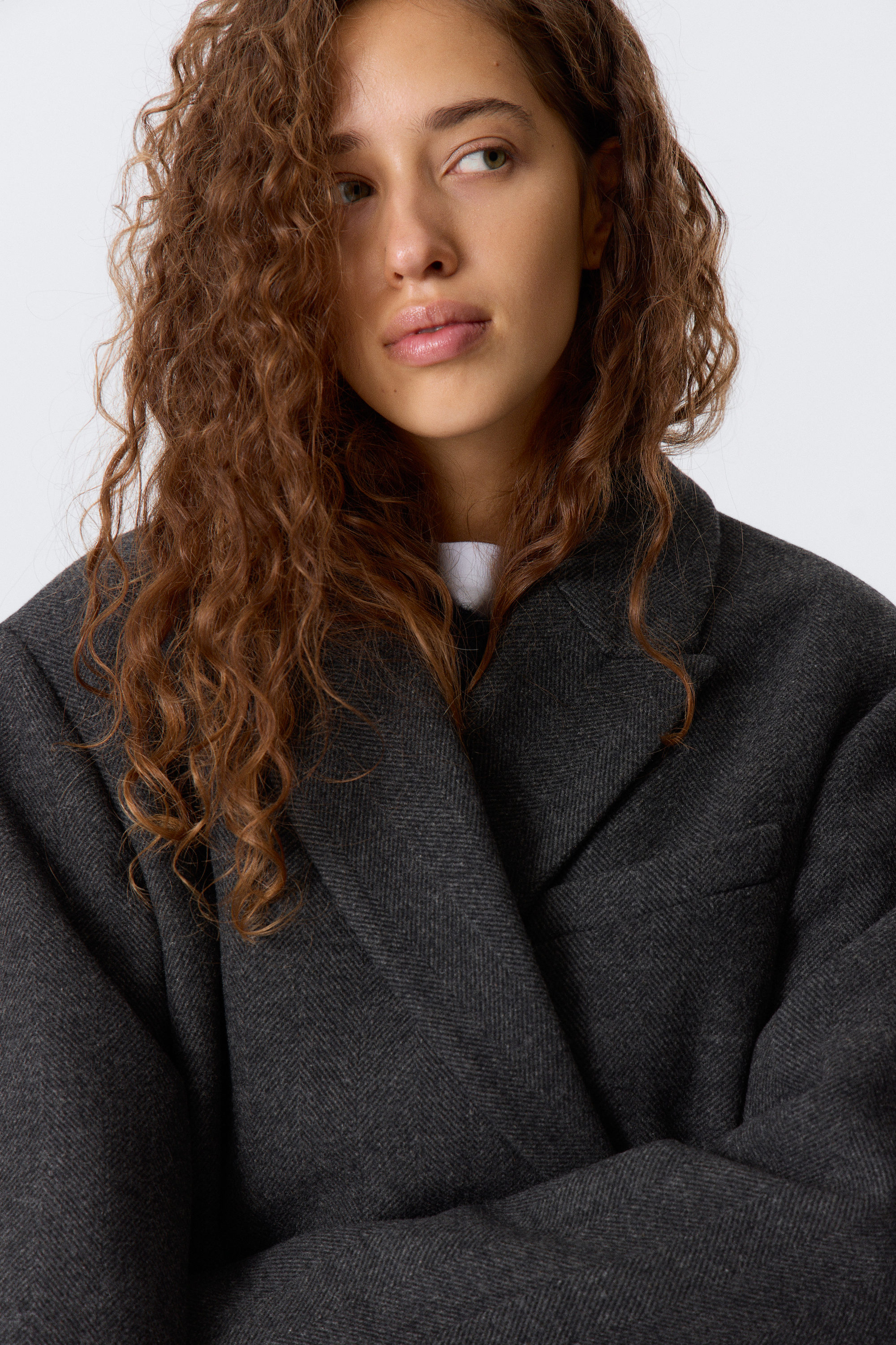 Dark Grey - Herringbone - Oversized Wool-Blend Double-Breasted Blazer - 2