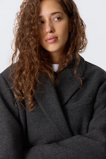 Dark Grey - Herringbone - Oversized Wool-Blend Double-Breasted Blazer - 2