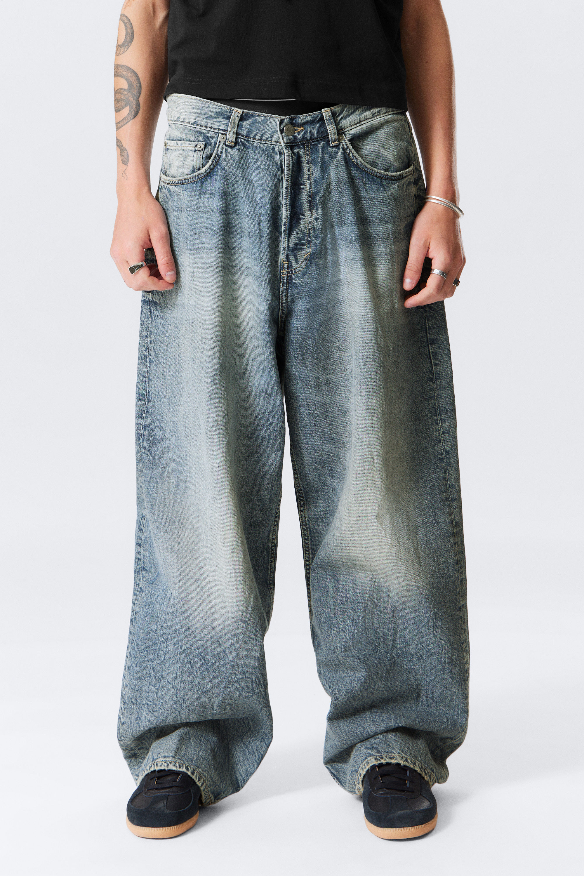 Torn Blue - Medium Blue - Astro Loose Baggy Leg Jeans - 1
