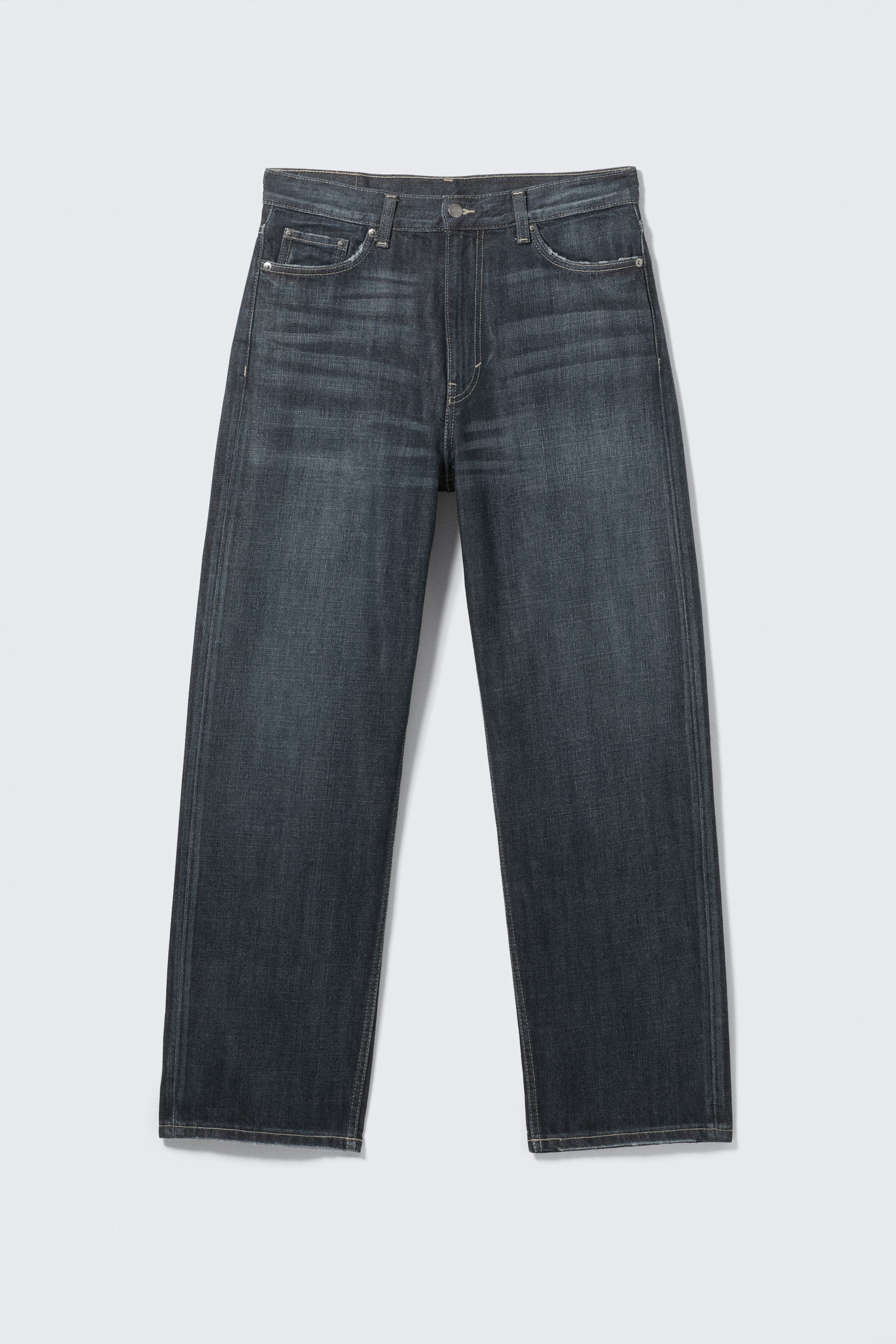 Deep Sea Blue - Dark Blue - Galaxy Mid Rise Loose Straight Leg Unisex Jeans - 6