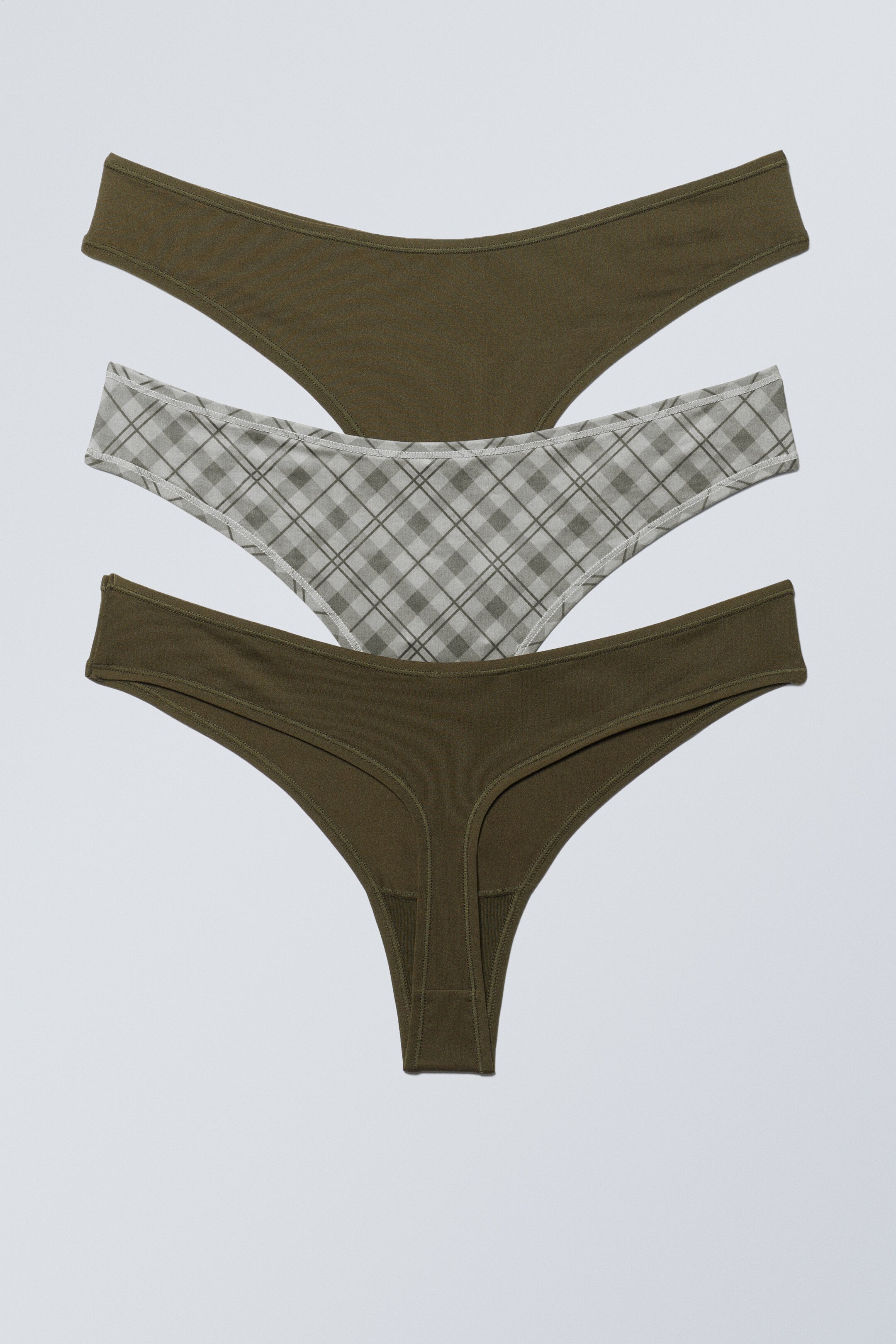 Dark Khaki Green/Checked - 3-pack Soft Thongs - 1