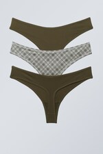 Dark Khaki Green/Checked - 3-pack Soft Thongs - 1