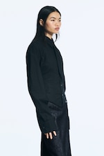 Black - Fitted Tie Detail Poplin Shirt - 1