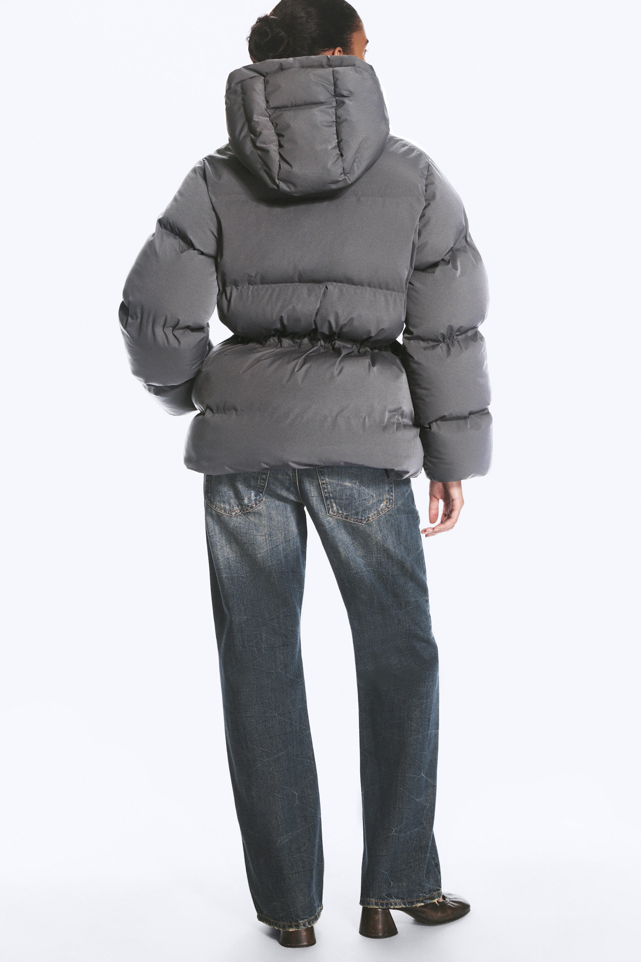 Dark Grey - Waisted puffer jacket - 4