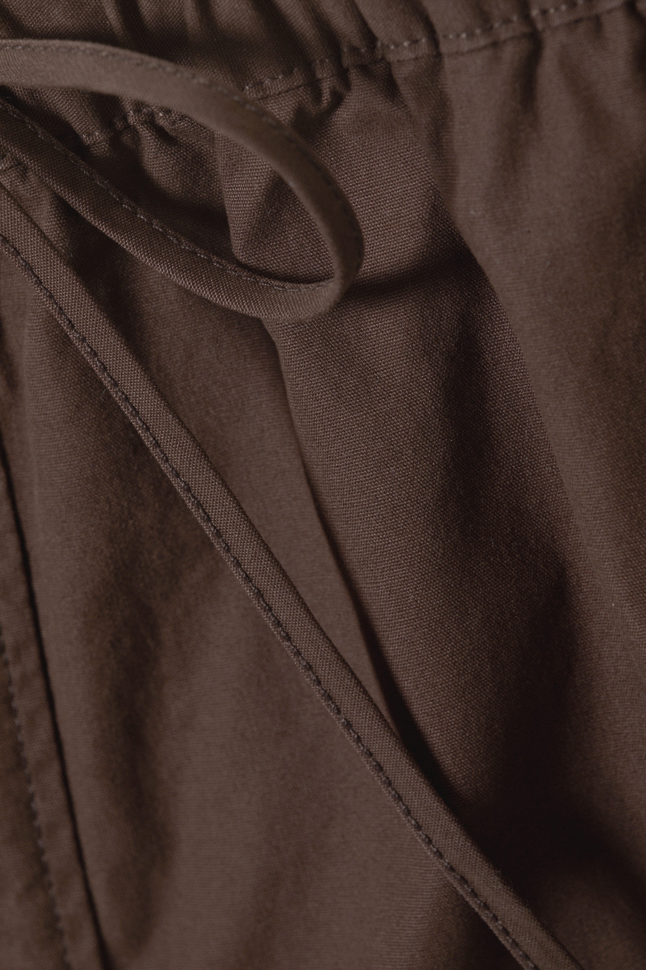 Dark Brown - Drawstring Cotton Canvas Maxi Skirt - 2