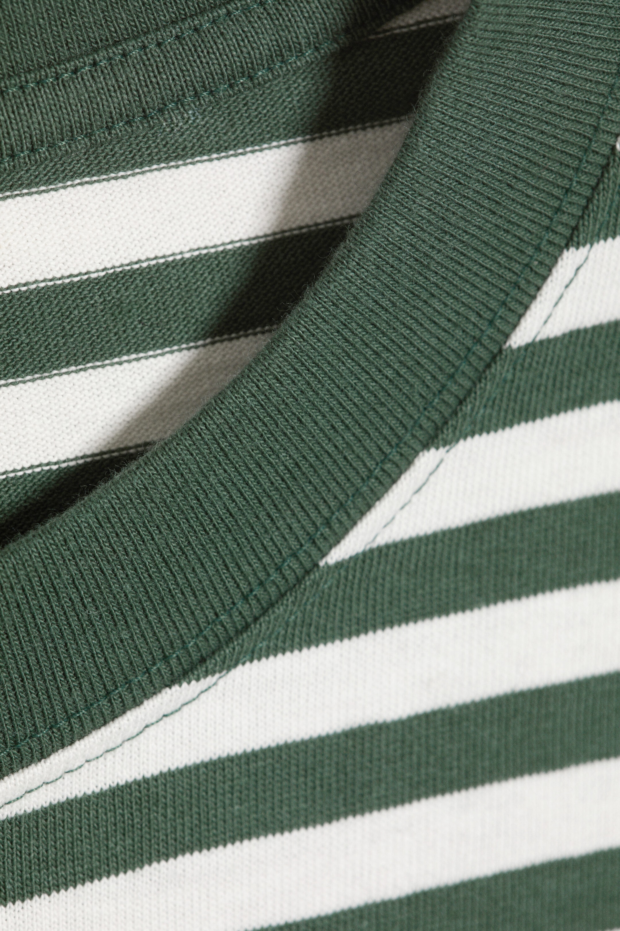 White - Green Stripe - Loose Boxy Long-Sleeved T-shirt - 2