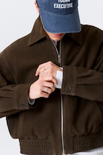 Dark Brown - Boxy Suede Zip Jacket - 3